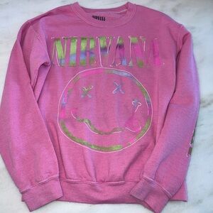 Merch Traffic Nirvana Smiley Cotton Blend Graphic Sweatshirt XS flaws read